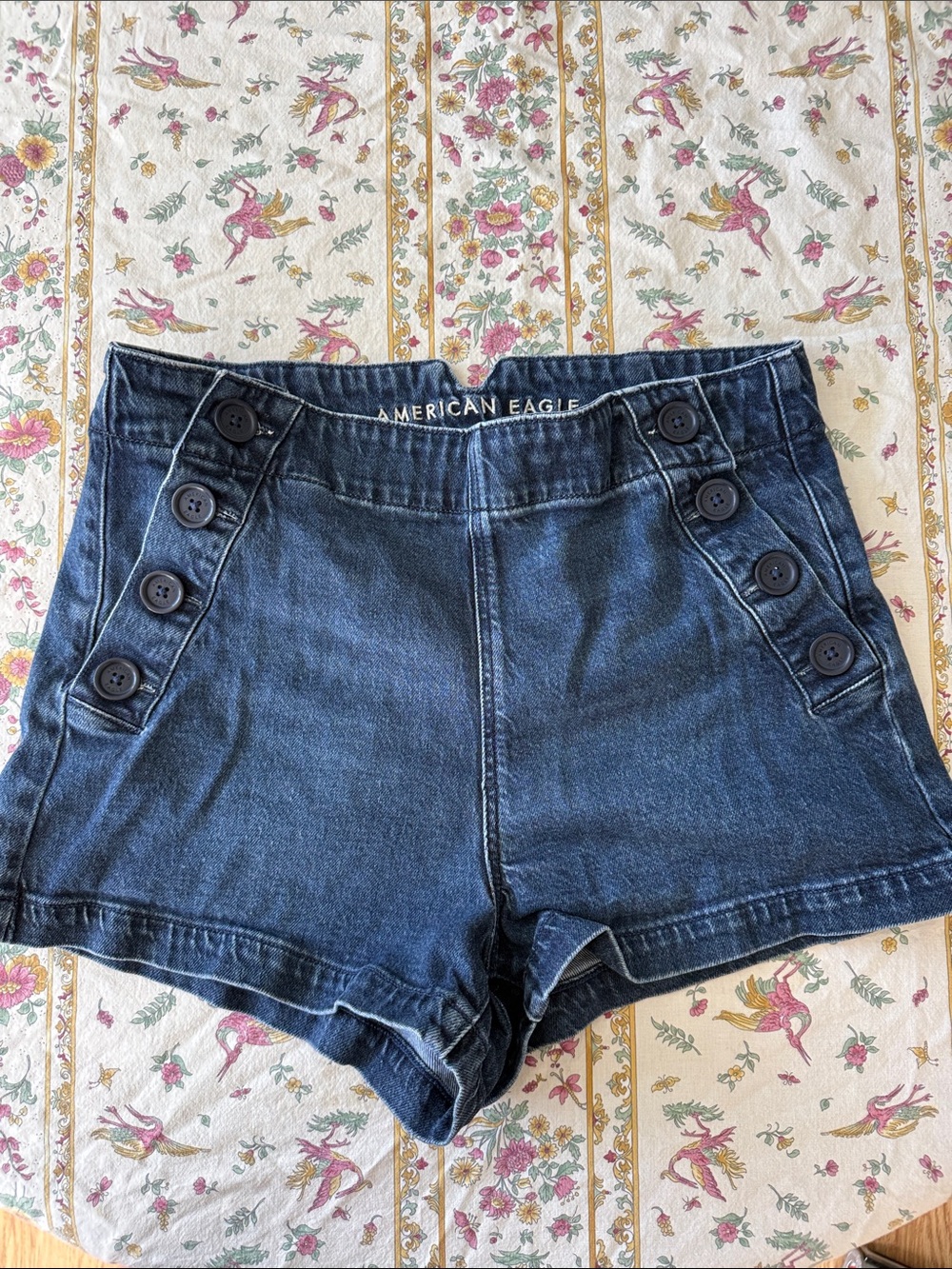 American Eagle Outfitters Dark Blue High-Waist Button Sailor Shorts